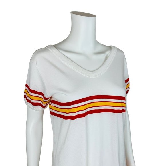 Vintage 70s Red Yellow Striped Tunic Tee V-neck T-Shirt B 37" - Picture 5 of 11